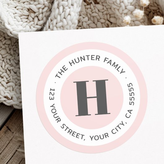 Modern minimaal monogram blush roze retouradres ronde sticker