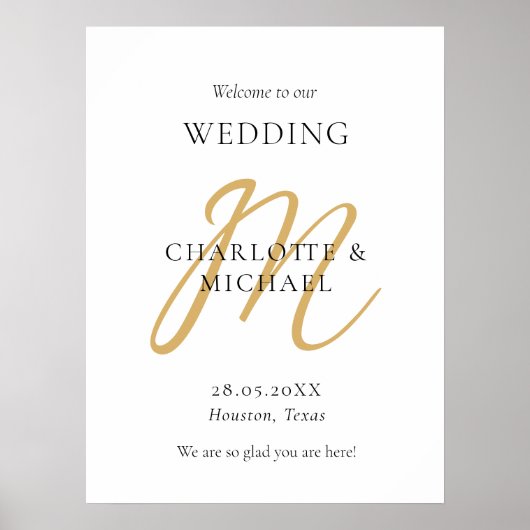 Modern minimaal monogram bruiloft welkom poster (Voorkant)