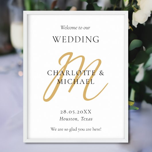 Modern minimaal monogram bruiloft welkom poster