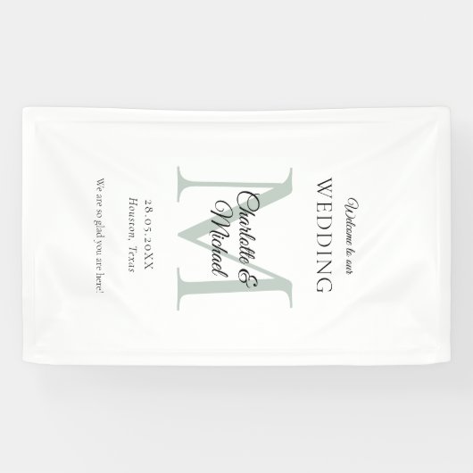 Modern minimaal monogram bruiloft welkom spandoek (Horizontaal)