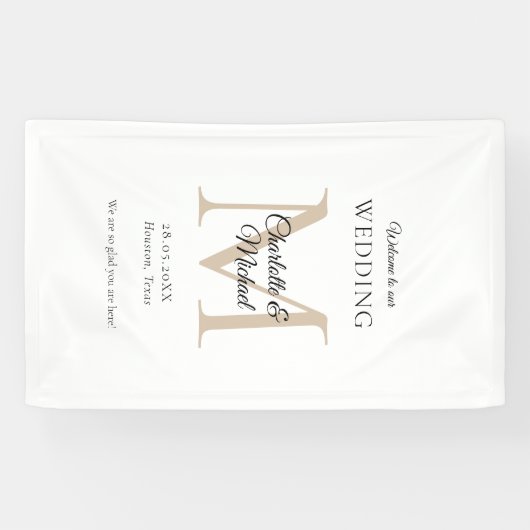 Modern minimaal monogram bruiloft welkom spandoek (Horizontaal)