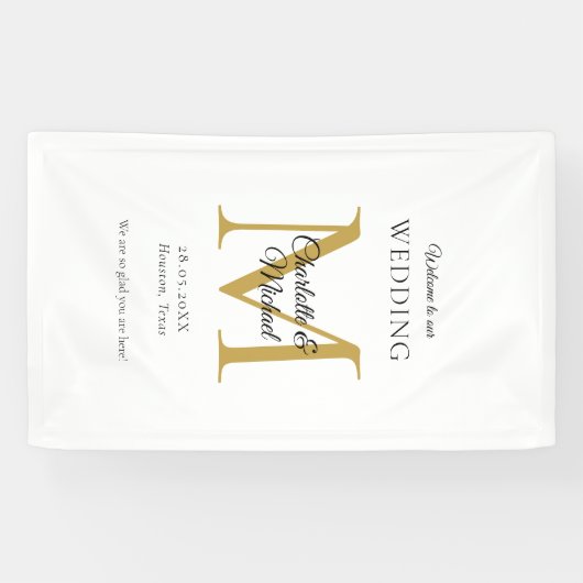 Modern minimaal monogram bruiloft welkom spandoek (Horizontaal)