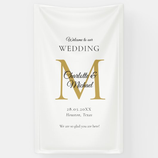 Modern minimaal monogram bruiloft welkom spandoek (Verticaal)