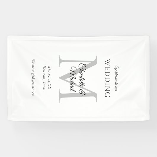 Modern minimaal monogram bruiloft welkom spandoek (Horizontaal)