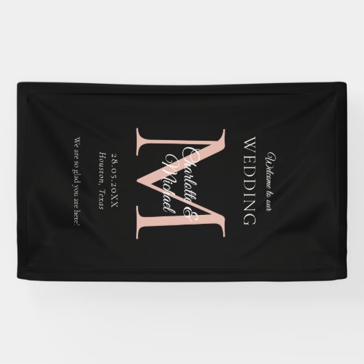 Modern minimaal monogram bruiloft welkom spandoek (Horizontaal)