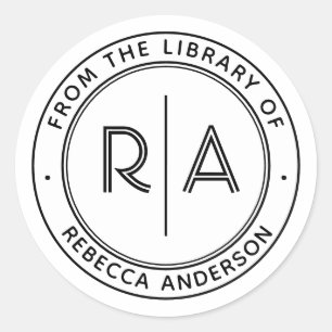 Modern minimaal Monogram De bibliotheek van Bookpl Ronde Sticker
