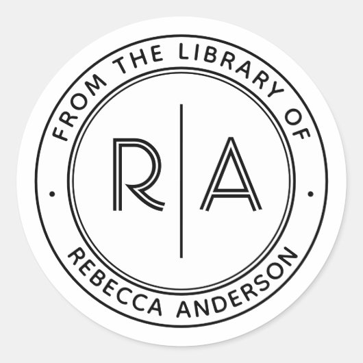Modern minimaal Monogram De bibliotheek van Bookpl Ronde Sticker (Voorkant)