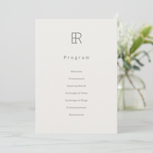 Modern Minimaal Monogram Huwelijksprogramma Programmakaart (Staand voorkant)