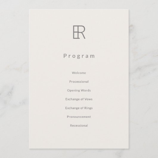 Modern Minimaal Monogram Huwelijksprogramma Programmakaart (Voorkant)