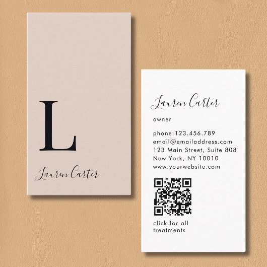 Modern minimaal monogram lichtbruin QR-code Visitekaartje