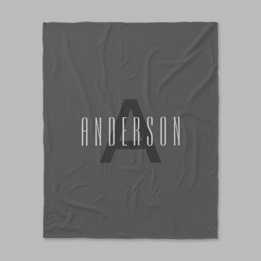 Modern Minimaal Monogram Ontwerp Bewerkbaar Donker Fleece Deken
