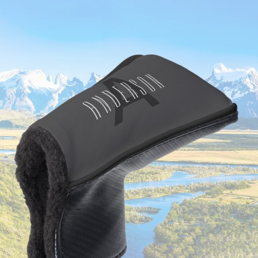 Modern Minimaal Monogram Ontwerp Bewerkbaar Donker Golfheadcover