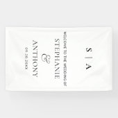 Modern Minimaal Monogram Zwart Wit Trouwen Spandoek (Horizontaal)