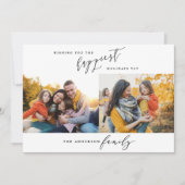 Modern minimaal multi-foto kerstscript feestdagenkaart (Voorkant)