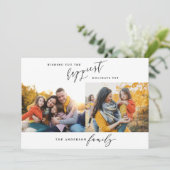 Modern minimaal multi-foto kerstscript feestdagenkaart (Staand voorkant)