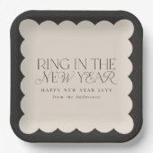 Modern minimaal nieuwjaar zwart vakantie golvende  papieren bordje (Voorkant)