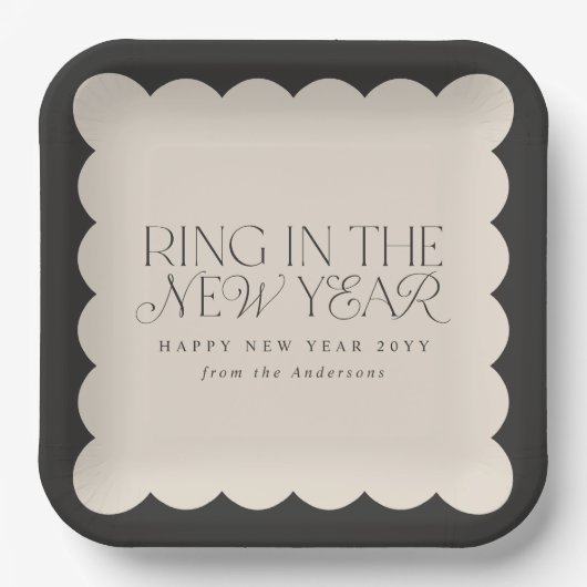Modern minimaal nieuwjaar zwart vakantie golvende  papieren bordje (Voorkant)