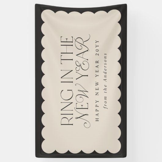 Modern minimaal nieuwjaar zwart vakantie golvende  spandoek (Verticaal)