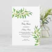 Modern minimaal olijftak baby shower kaart (Staand voorkant)