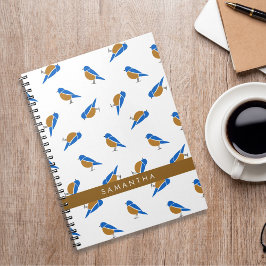 Modern Minimaal Oostelijke Blauwe Vogel Patroon Notitieboek