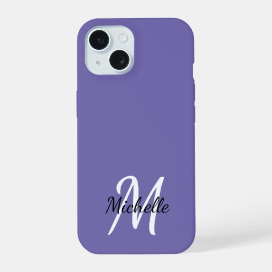 Modern minimaal Paarse Monogram Initiaal iPhone 15 Case (Achterkant)