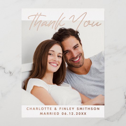    Modern & Minimaal Persoonlijk Huwelijksbedankje Folie Feestdagen Briefkaart (Voorkant)