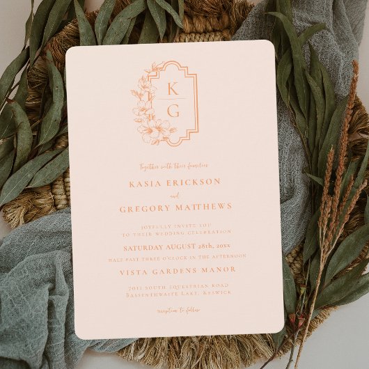 Modern Minimaal | Perzik & Blush Bruiloft Kaart