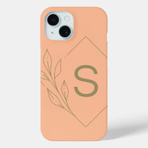 Modern minimaal perzik monogram Initiaal botanisch iPhone 15 Case
