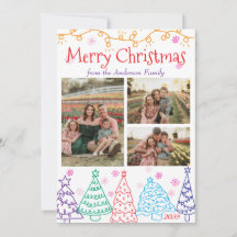 Modern Minimaal Plezierige 3 Foto Doodle Kerstmis