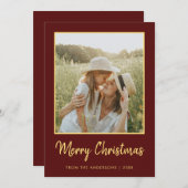 Modern Minimaal Prettig Kerstfeest Burgundy en Gou Feestdagenkaart (Voorkant / Achterkant)