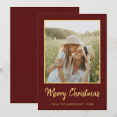 Modern Minimaal Prettig Kerstmis Burgundy en Goud  Feestdagenkaart (Voorkant / Achterkant)