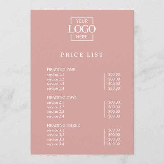 Modern Minimaal Professioneel Logo Menu Prijslijst (Voorkant)