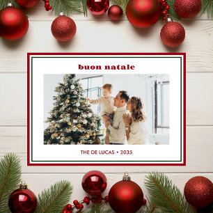 Modern Minimaal Rode Rand Foto Buon Natale Feestdagenkaart