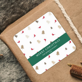 Modern Minimaal Rood Kardinaal Kerstboom Patroon Vierkante Sticker