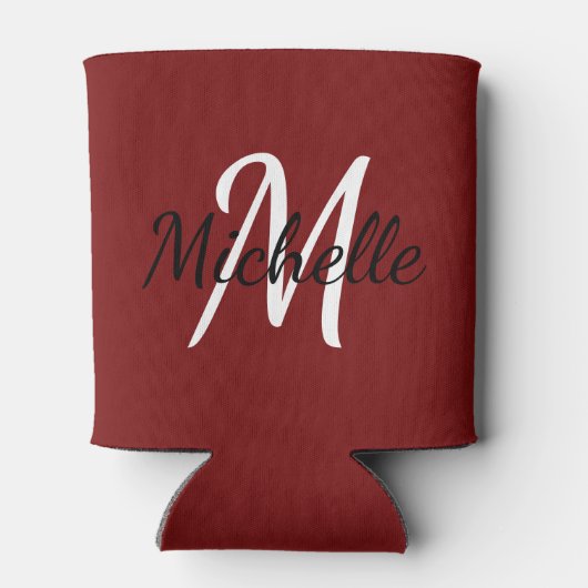 Modern minimaal rood monogram naam + Initiaal Blikjeskoeler (Achterkant)