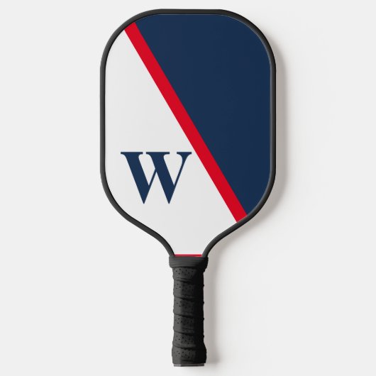 Modern Minimaal Rood Wit Blauw College Monogram Pickleball Paddle (Voorkant)