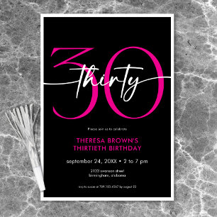 Modern Minimaal Roze Dertig Script Verjaardag Kaart