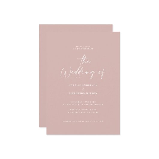 Modern minimaal roze detail QR-code bruiloft Kaart (Voorkant / Achterkant in situ)