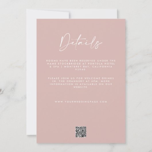Modern minimaal roze detail QR-code bruiloft Kaart (Achterkant)