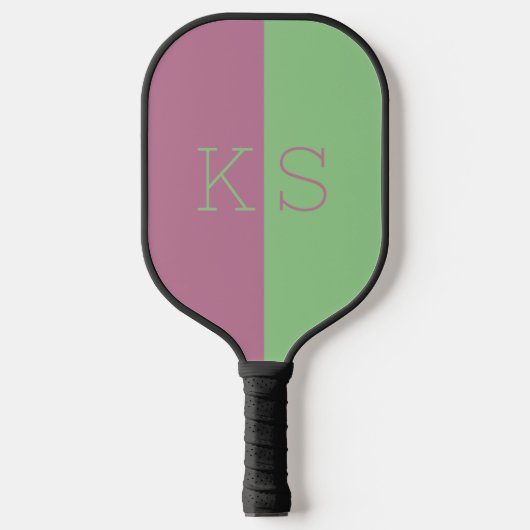 Modern minimaal roze & groen monogram pickleball paddle (Voorkant)