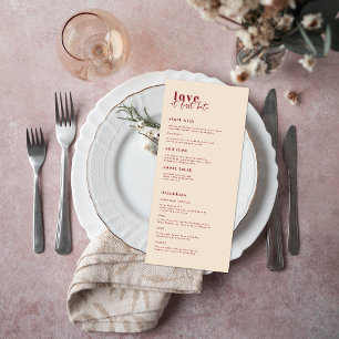 Modern minimaal Roze & Rode bruiloft Menu