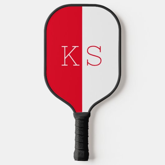 Modern minimaal Scarlet Red White Monogram Pickleball Paddle (Achterkant)