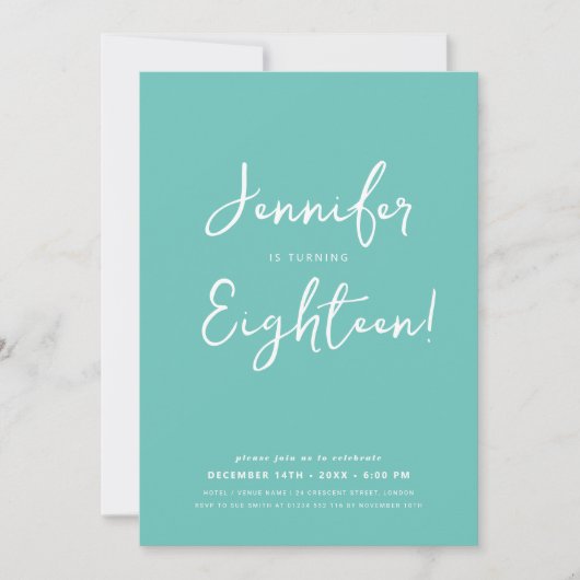 Modern Minimaal Script 18e verjaardagsfeestje Blau Kaart (Voorkant)