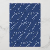 modern minimaal script 1 foto blauw elegant folie feestdagenkaart (Achterkant)