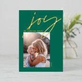 modern minimaal script 1 foto groen elegant folie feestdagenkaart (Staand Voorkant)