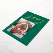 modern minimaal script 1 foto groen elegant folie feestdagenkaart (Gedraaid)