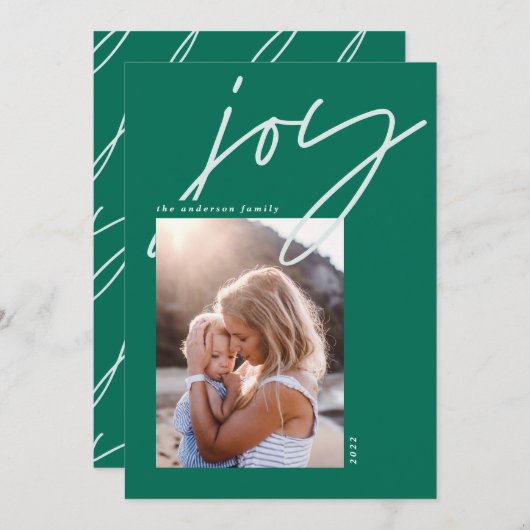 modern minimaal script 1 foto groene vakantie feestdagenkaart (Voorkant / Achterkant)