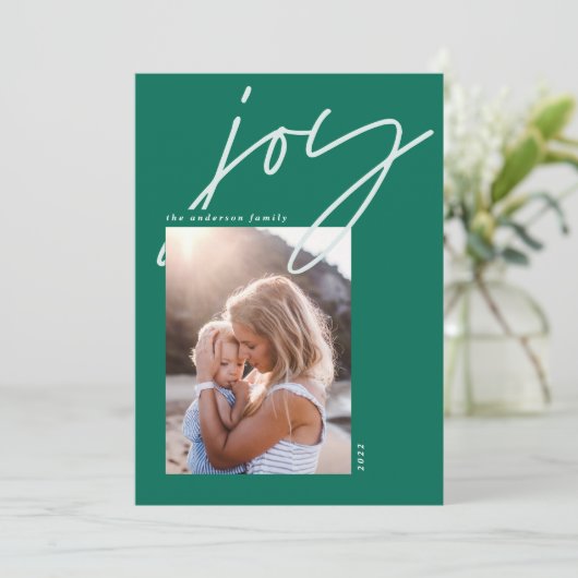 modern minimaal script 1 foto groene vakantie feestdagenkaart (Staand voorkant)