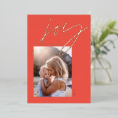 modern minimaal script 1 foto rood elegant folie feestdagenkaart (Staand Voorkant)