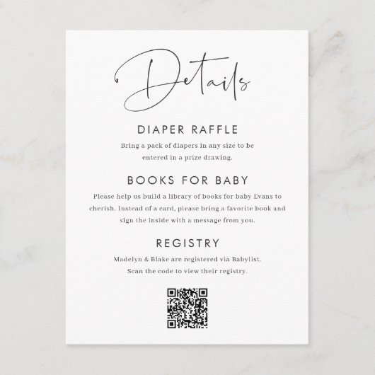 Modern minimaal Script Baby shower Behuizing Kaart (Voorkant)